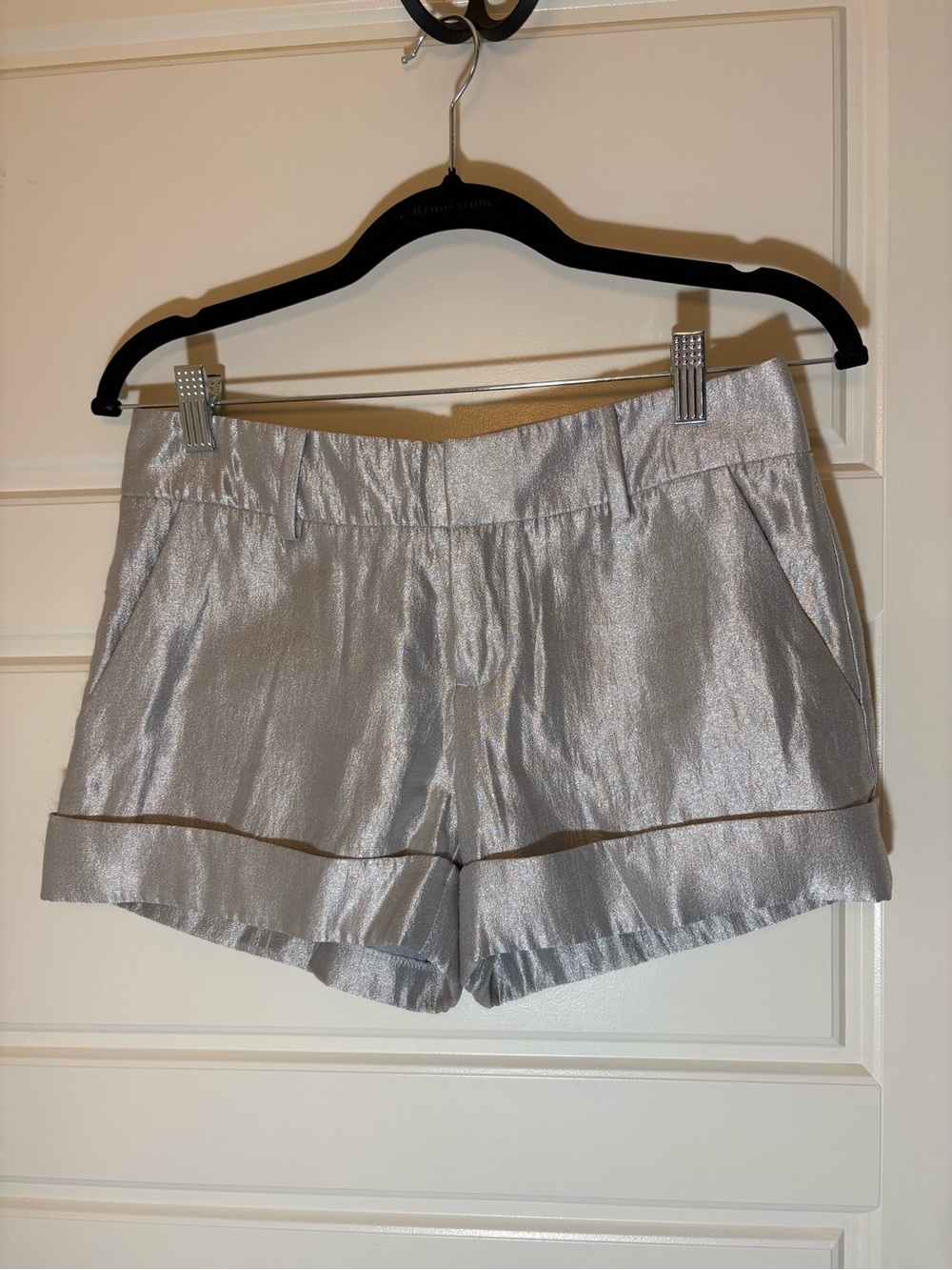Club Monaco Metallic Silver Cuffed Dress Shorts